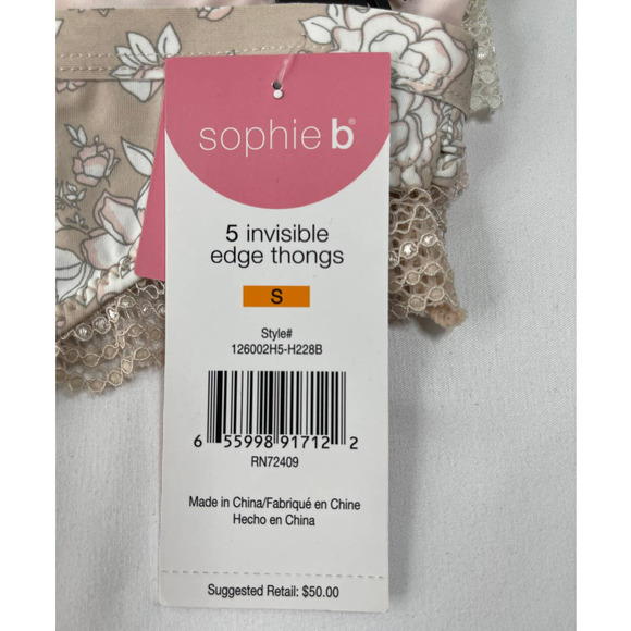 Sophie b Women's 5 Pair Pack Invisible Edge Thongs Floral Multicolor Small NEW - Picture 10 of 11